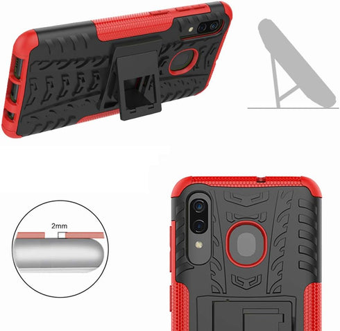 Asuwish Galaxy A20 A30 Case with Kickstand, Tempered Glass Protector, Slim Heavy Duty Rugged Cover for Women - Red