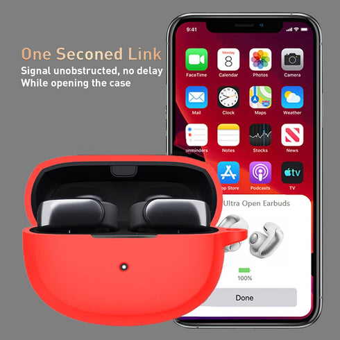 for New Bose Ultra Open Earbuds Case with Cleaner Kit 2024, Soft Silicone Shockproof Protective Cover Skin with Carabiner Women Men for Bose Open Ear Wireless Earbuds, Red