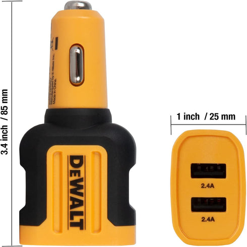 DEWALT 2-Port USB Car Charger, 24W Fast Charge Dual Port USB-A for iPhone 14 13 12 11 Pro Max X XR XS 8 Plus 6s