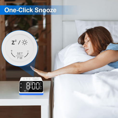 8 JALL Digital Alarm Clock with FM Radio for Bedroom, Colors Night Light with Charging Port, Sleep Sound Machines