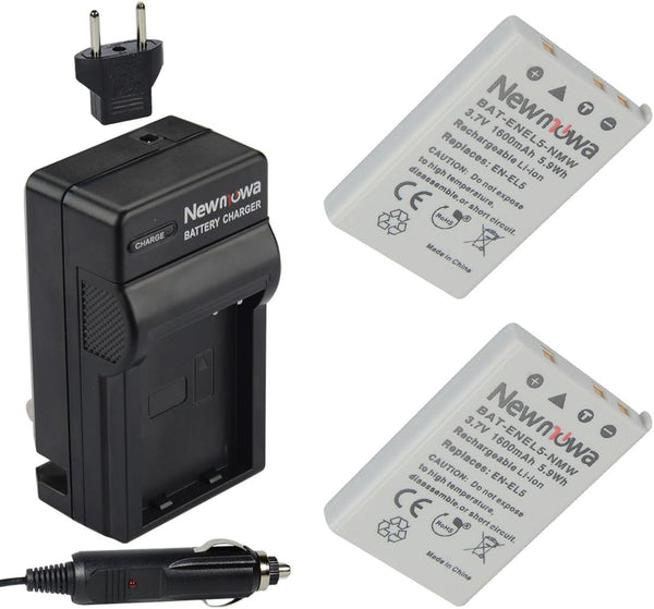 Newmowa EN-EL5 Replacement Battery (2-Pack) and Charger Kit for Nikon EN-EL5, Compatible with Coolpix P530, P520 & More