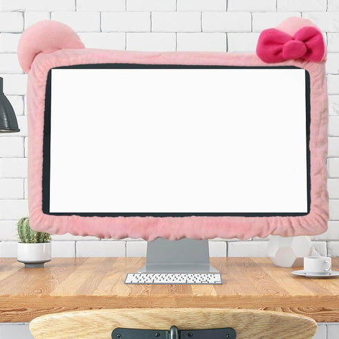 VIOKKO 2 (17 24 Inch) Pcs Kawaii Elastic Monitor Dust Cover - Cat Ear Furry Pink, Dustproof for PC, TV, Laptop