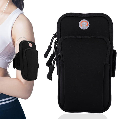 Sports Armband for Running Gym, Universal Smartphone Arm Bag with Earphone Hole, Pockets for iPhone 15, 14, 13, 12