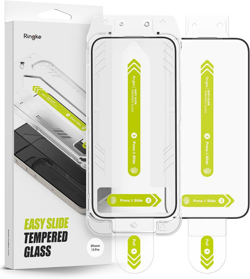 Ringke Easy Slide Tempered Glass Screen Protector for iPhone 15 Pro - 9H Hardness, Shatterproof, Case Friendly - 2 Pack