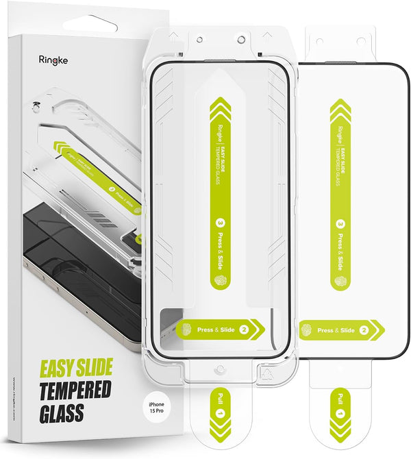 Ringke Easy Slide Tempered Glass Screen Protector for iPhone 15 Pro - 9H Hardness, Shatterproof, Case Friendly - 2 Pack