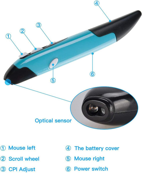 lychee Wireless Optical Pocket Pen Mouse, 2.4GHz USB Wireless Optical Mouse for PC Laptop Notebook Computer - Blue