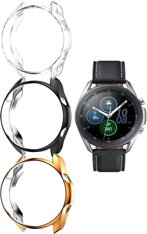 Compatible Samsung Galaxy Watch 3 Case 41MM 45MM, Soft Plated TPU Scratch-Resistant Protector Cover (Black, Clear)