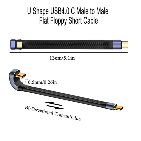 QIANRENON 240W USB4.0 C PD Fast Charging Cable, 40Gbps Type C U Angle Short Cable for Phone Thunderbolt 3/4, 13cm/5.1in
