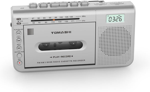 TOMASHI Portable Cassette Player with AM/FM Radio, 3.5mm Headphone Jack, Built-in Microphone