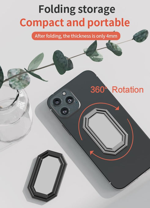Upgraded Phone Ring Holder Finger Kickstand, 360° Rotation Metal Grip Holder for Magnetic Car Mount, Compatible with