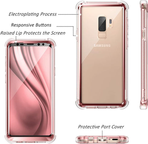 Samsung Galaxy S9 Plus Case by Dexnor, with Screen Protector, Electroplated Frame, Rugged 360 Full Body (Metallic Pink)