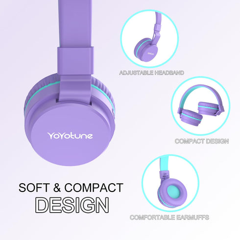 YOYOTUNE Wireless,85/94dB Volume,40H 5.3,Over Kids Bluetooth Headphones,Lightweight Kids Headphones Safe Playtime,Fast