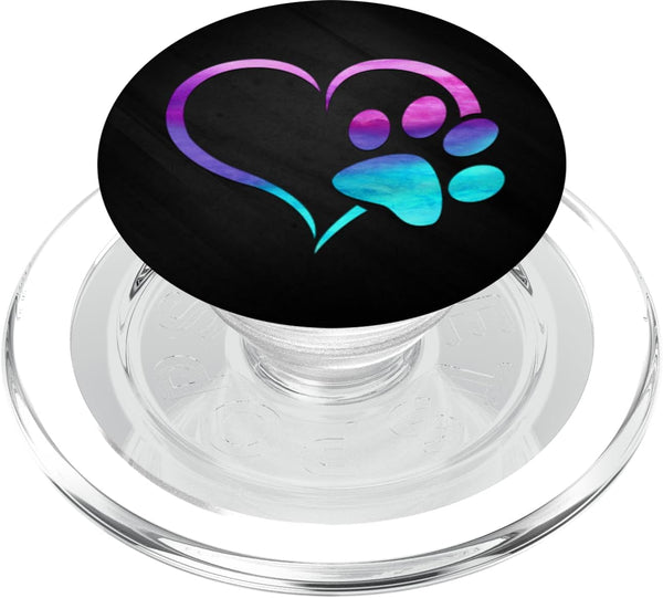 Purple Cyan Dog Paw Print Heart Grip on Black Background, PopSockets MagSafe PopGrip for iPhone