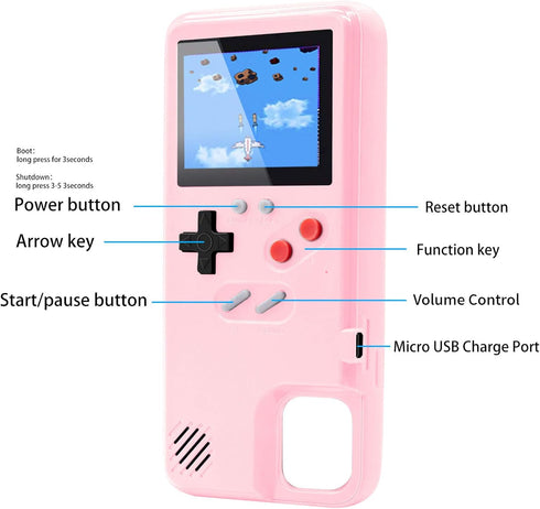 Game Console Case for iPhone, Retro Protective Cover with 36 Small Games, Full Color Display, Video Game Case for