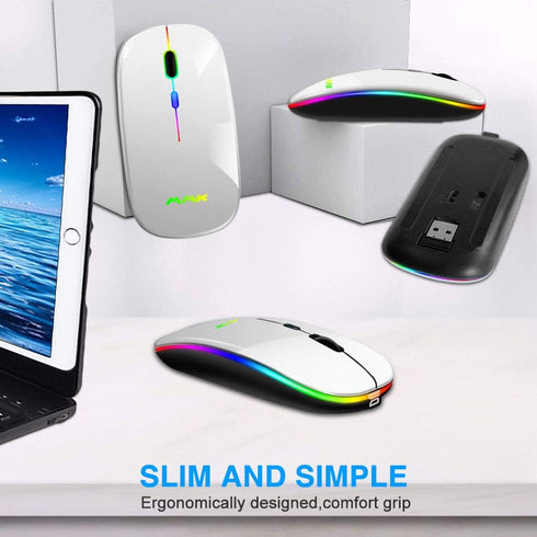 Wireless Bluetooth Mouse, Rechargeable USB Optical Mouse, LED Slim Dual Mode Wireless Mouse for Laptop, PC, Mac OS,