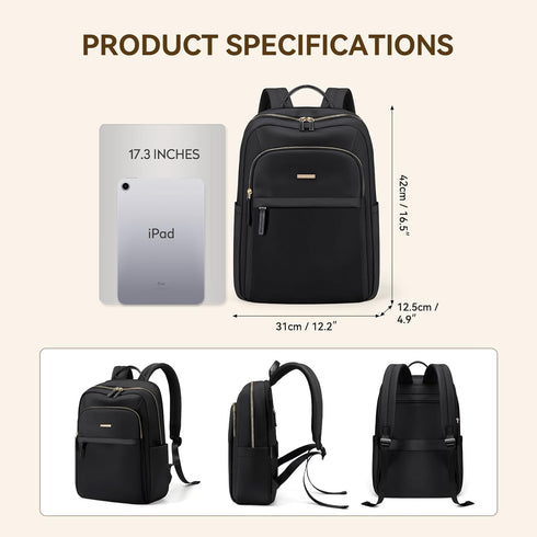 Laptop Backpack for Women, Casual Daypack Purse for Travel Work, Fits 16 Inch Notebook (Black)
