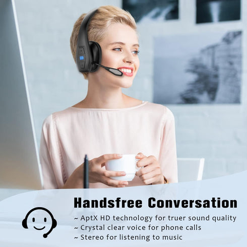 Conambo Noise Cancelling Bluetooth Headset V5.1, 35Hrs HD Talktime, Dual Mic Hands-Free for Cell Phones