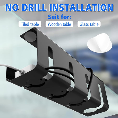 Under Desk Cable Management Tray, 2 Pack Steel Wire Organizer, No Drill 15.7 in Black Cable Raceway for Cords