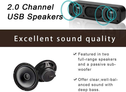 USB Computer Speaker,USB Powered Mini Soundbar Speaker,Laptop Stereo Speakers with Space Saving Design for Computer Laptop Desktop PC Dorm Offce Desk Restaurant