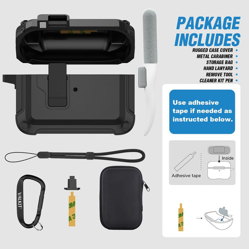 Valkit Case Cover for Airpods Pro 2nd/1st Generation with Cleaner Kit, Military Shockproof Protective Case with Lock &