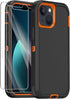 Annymall iPhone 13 Case (Black Orange) - Heavy Duty 3-Layer Shockproof Cover + 2 Screen Protectors for 6.1" Apple