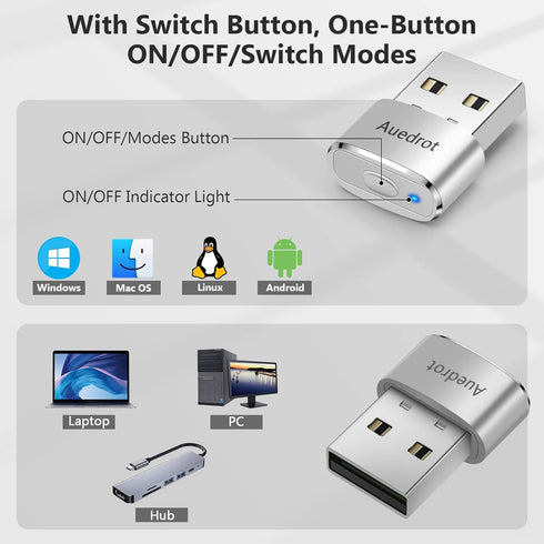 AUEDROT Mouse Jiggler Undetectable Metal USB Mouse Mover with Switch Button, Automatic Mini Mouse Shaker, 2 Jiggle