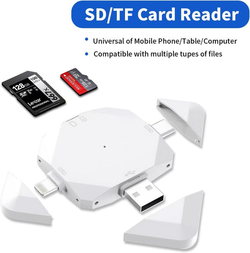 Hotcatconn iPhone/ipad/Android/Mac/Computer/Camera,5 in1 New SD Card Reader for Micro SD Card Reader Trail Camera