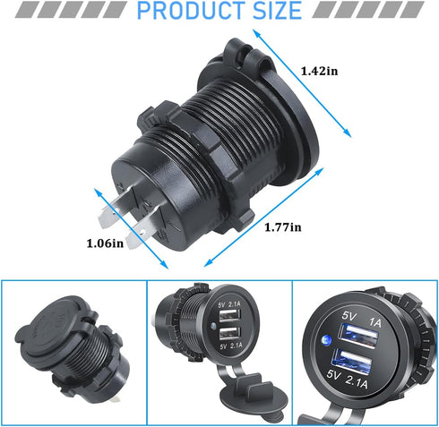 HZEL 2 12V/24V Car USB Outlet Wire Charger, Port Vehicle USB Charger Socket Mount with Wire, Automotive Interior Power