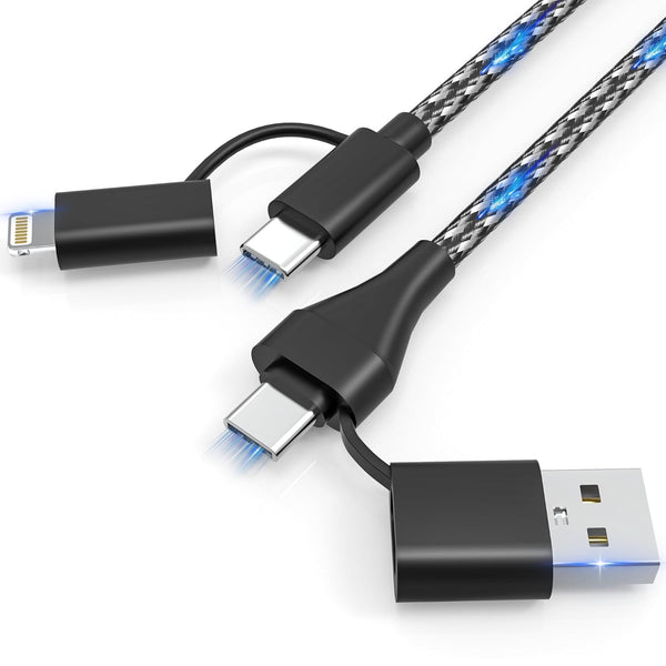 60W 4-in-1 USB C Cable Lightning Cable, 20FT/6M Fast Charging & Data Sync Long Nylon Braided Multi Charger Cord