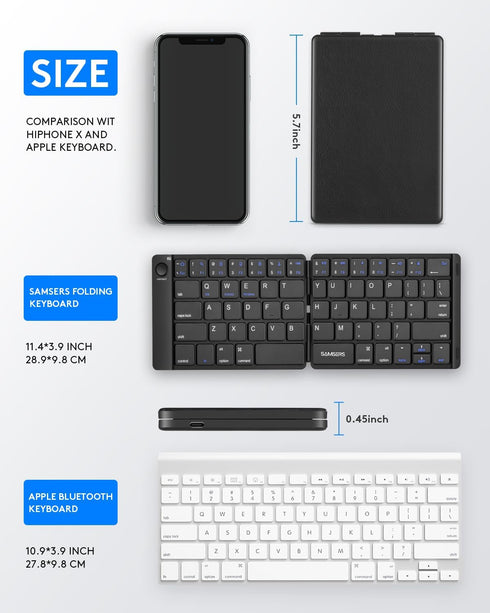 Samsers Foldable Bluetooth Keyboard, Portable Wireless Keyboard with Stand Holder, Rechargeable Ultra Slim for IOS
