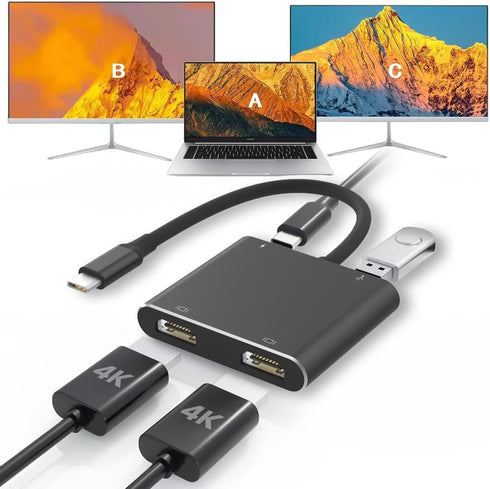 Fophmo USB C to Dual HDTV Adapter, 4K@60Hz HDTV Splitter Extend Display for