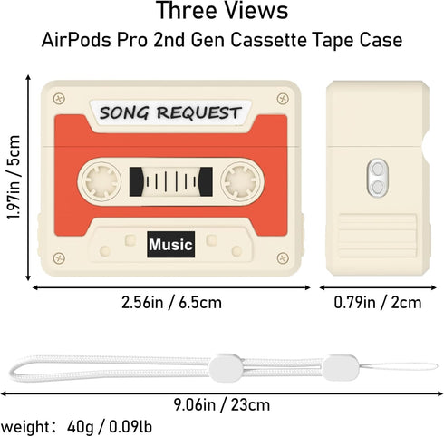 Cassette Tape Case Cover for AirPods Pro 2nd Generation, Shock Resistant, Washable, Scratch Proof with Cleaning Kit &