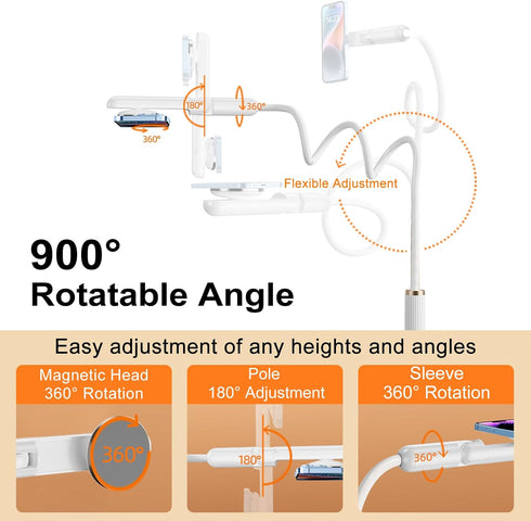 nediea 900 17 Magnetic Gooseneck Phone Holder for Bed, Flexible Long Arm Cell Phone Stand with Clamp Mount, Rotation