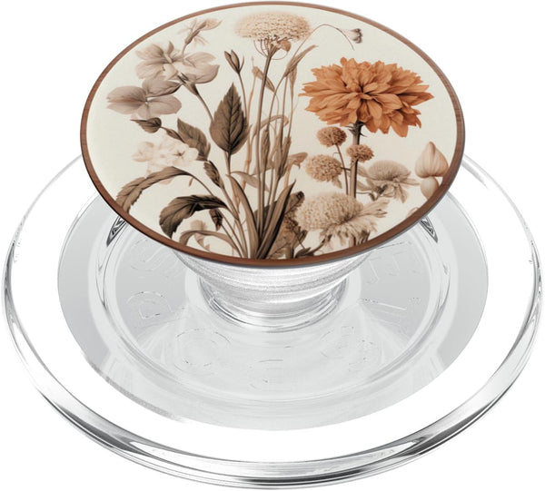 Minimalist Floral Art Boho Aesthetic Cream Light Brown PopSockets PopGrip for MagSafe