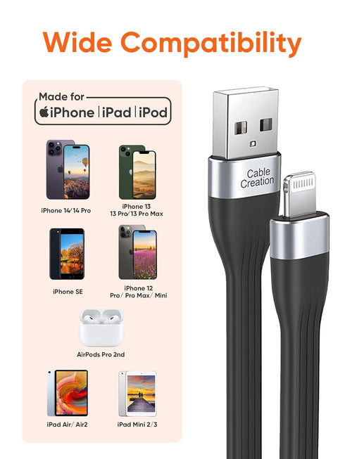 Shop CableCreation MFi Certified 15 cm USB to Lightning Cable for iPhone 14/13/12/11/X/8/7/6S/SE & iPad Fast Charging.