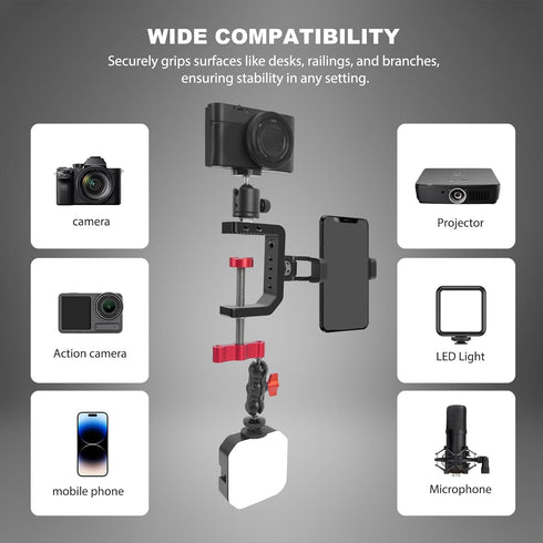 1/4" 3/8" 2.36" (62021) C Clamp Desk Camera Mount, Aluminum Table C-clamp with Thread, Desktop DSLR Mount for Photo