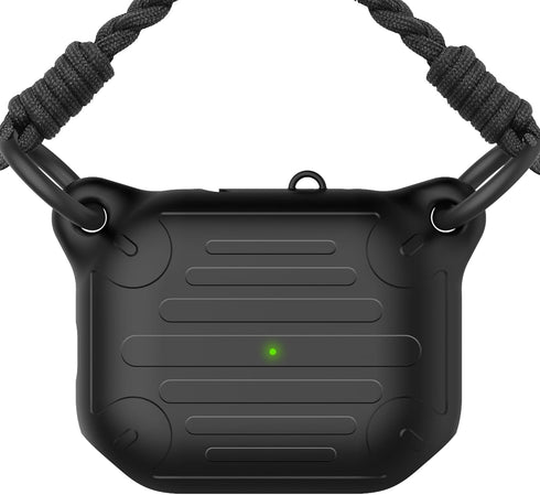 Waterproof Case for AirPods Pro, 2nd Generation, Anti-Lost with Wireless Charging, Lanyard and Carabiner (Black)