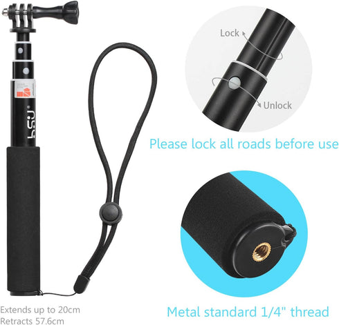 HSU 13/12/11/10/9/8/7/6/5/4, Insta360 X4 X3 Extendable Selfie Stick Waterproof Hand Grip for GoPro Hero Handheld