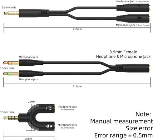 Headphone Splitter Adapter, 3-in-1 Pack, 3.5mm Male to 2 Port 3.5mm Female & 3.5mm Female to 2 Port 3.5mm Male Aux