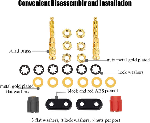 4Pcs Brass Long Threaded Binding Post Banana Jack Plugs 2 Way Dual 4mm Female Sockets for Speakers or Amplifiers