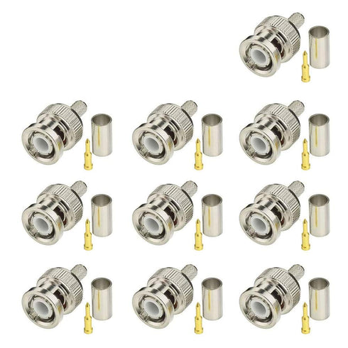 Eightwood 10pcs 50 Ohm BNC Crimp Male Connector for RG58, RG142, LMR195 Cable