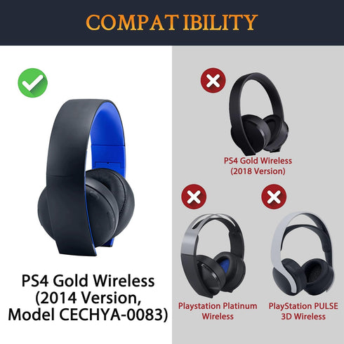 SOULWIT Replacement Ear Pads for Sony Gold Wireless Playstation PS4 Headset, Earpads Cushions for 2014 Version (Model CECHYA-0083) Headphone - 0083 CG Black