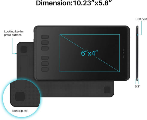 HUION H640P 6x4 inch 8192 6 Inspiroy Drawing Tablet, Digital Art with Battery-Free Stylus, Pen Pressure, Hot Keys
