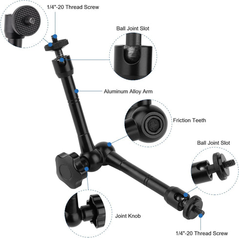Car Headrest Camera Mount for GoPro/Insta 360/DJI OSMO, 10 inch Length Magic Arm, Aluminum Alloy