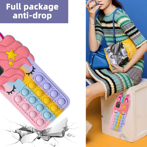 for Samsung Galaxy A02S/A03S Case, Cartoon Fun Kawaii Cute Silicone Bubble Button Decompression Case
