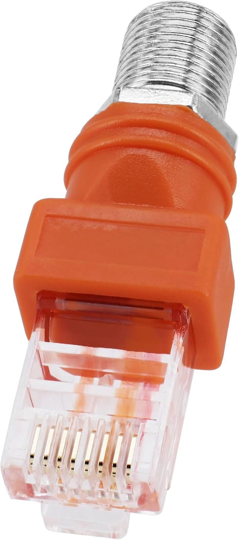 RF to RJ45 Converter Adapter, 2 Pack F Female to RJ45 Male Ethernet Adapter, Coaxial Coupler Connector - Orange