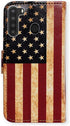 Case for Galaxy A21, Retro American Flag Leather Flip Wallet Cover with Card Slot Holder for Samsung Galaxy A21