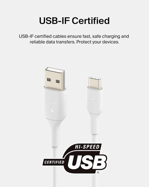 Belkin BoostCharge USB-C Cable (1M/3.3ft), USB-C to USB-A Cable for iPhone 15 Series, Samsung Galaxy S24, S24+, Note20,