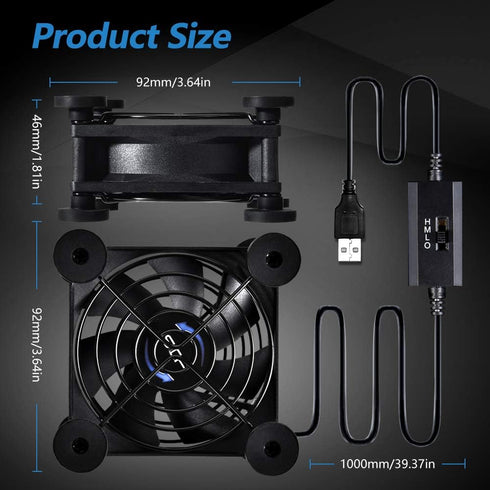 Quiet 80mm USB Fan, 5V Portable Cooling Fan for Xbox, DVR, PlayStation, Router, TV Receiver, Computer Cabinet Cooler