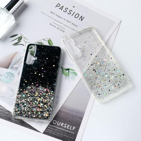Samsung A71 5G Case, Clear Glitter Silicone, Phone Cover, Glitter Sparkle Pink, Shockproof Thin Design